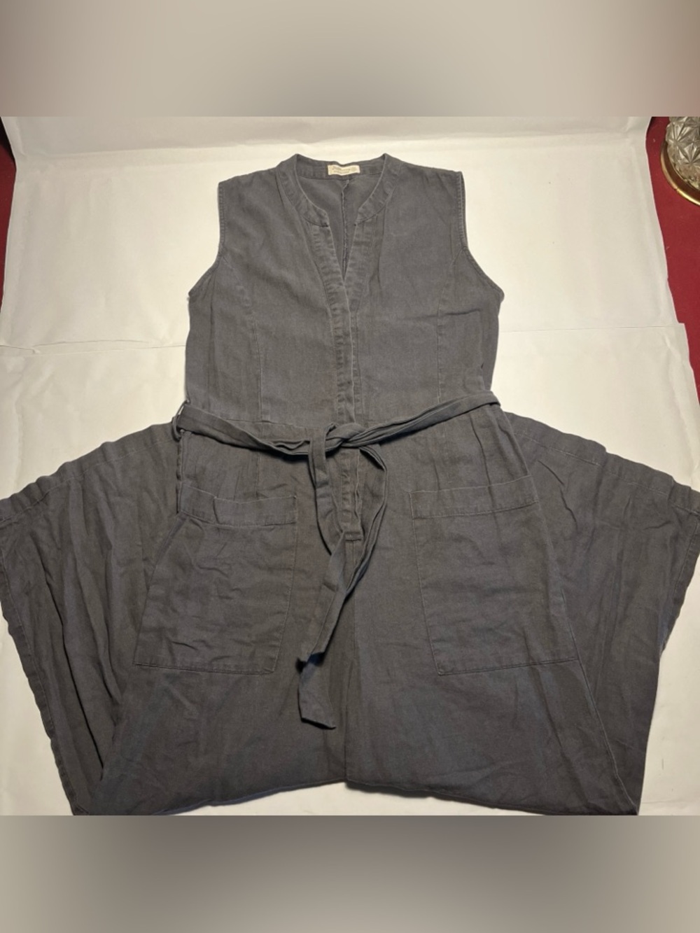Just Living Size S Gray Linen Blend Jumpsuit Relaxed One Piece With Pockets